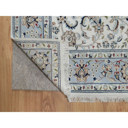 4'9"X6'10" Ivory Nain With Flower Pattern Wool And Silk Hand Knotted Rug