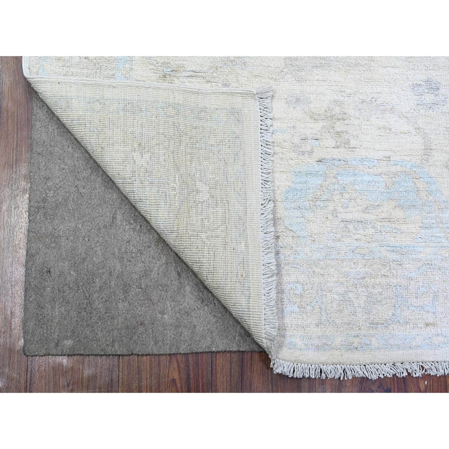 3'9"X5'7" Stone White Washed Out Peshawar Wool Hand Knotted Oriental Rug