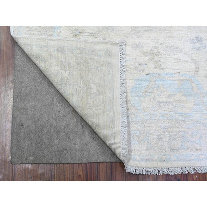 3'9"X5'7" Stone White Washed Out Peshawar Wool Hand Knotted Oriental Rug