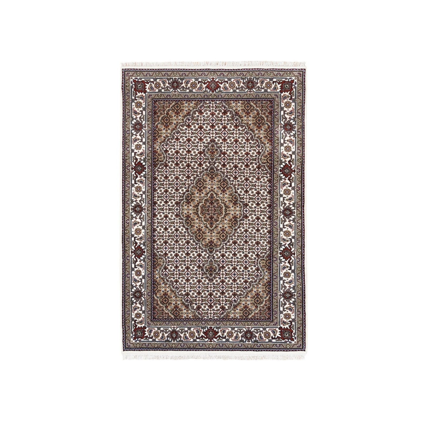 3'8"X6' Wool And Silk Fish Medallion Design Tebraz Mahi Handknotted Rug