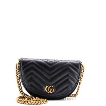 Gucci Gg Marmont Half Moon Flap Crossbody Bag Matelasse Leather Mini