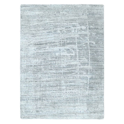 4'2"X6' Mist Gray Wool And Plant Based Silk Hand Loomed Modern Design Rug