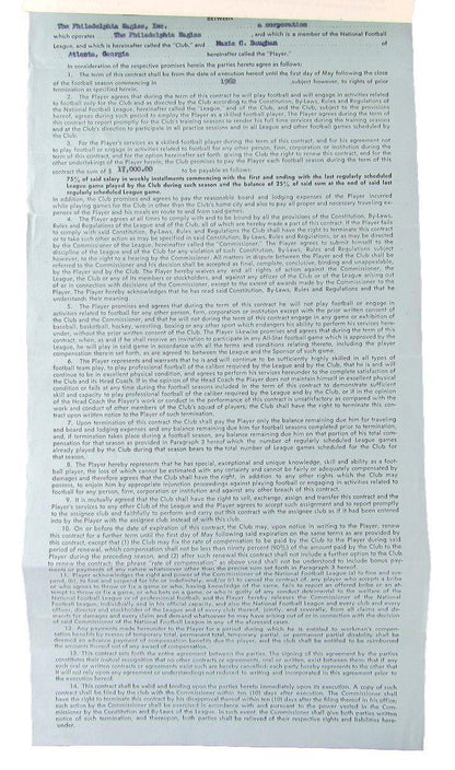 Maxie Baughan Philadelphia Eagles Signed/Autographed 1962 Contract Jsa 160870