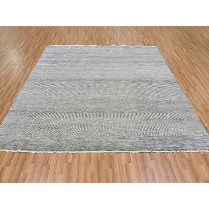 8'X8' Silver Gray Grass Design Undyed 100% Wool Hand Knotted Square Rug