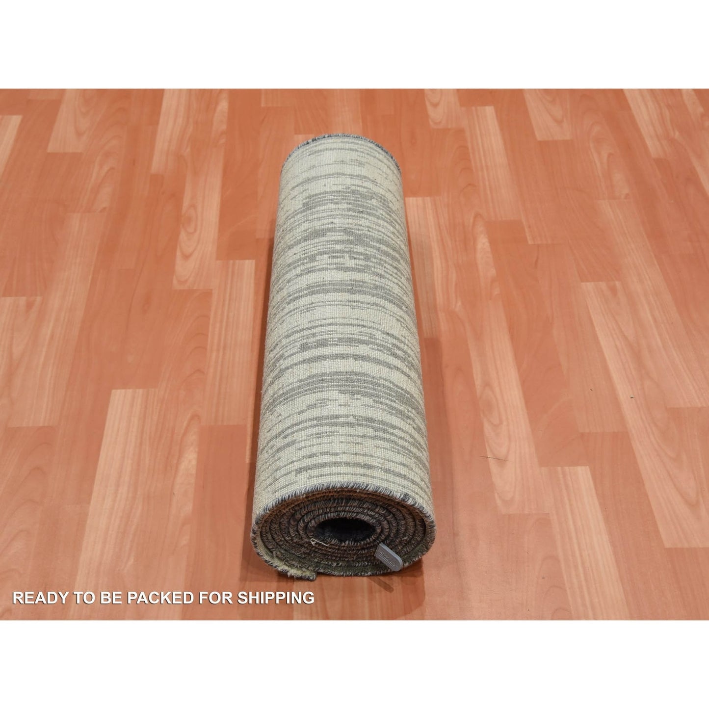 2'6"X10'2" Gray Pure Wool Hand Knotted Modern Ombre Design Runner Rug