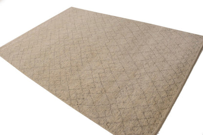 Hand-Knotted Beige Geometric Moroccan Rug Plush