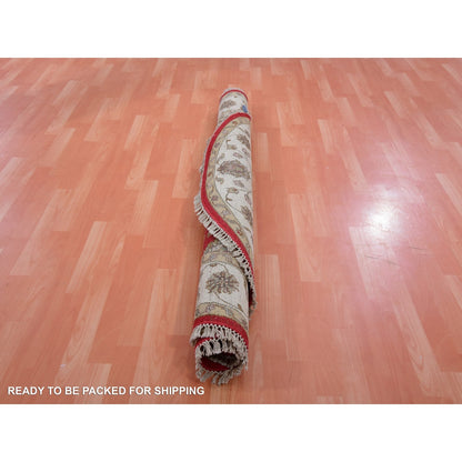 6'X6' Red Rajasthan All Over Pattern Hand Knotted Wool Silk Round Rug