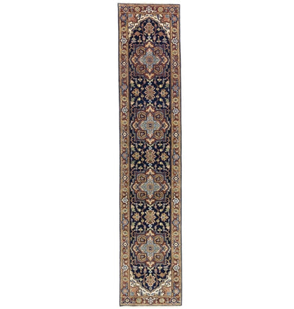 Handmade Heriz Serapi Runner Rug Geometric