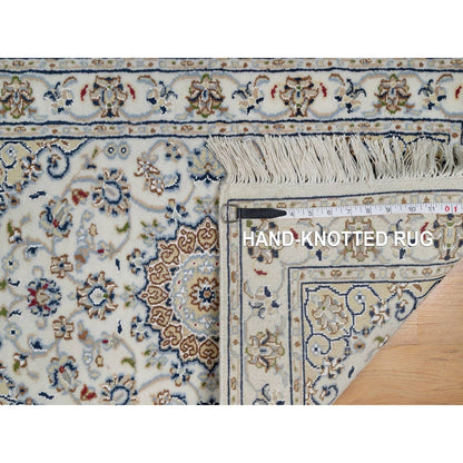2'X3'1" Ivory Nain With Flower Design Hand Knotted Wool And Silk Mat Rug
