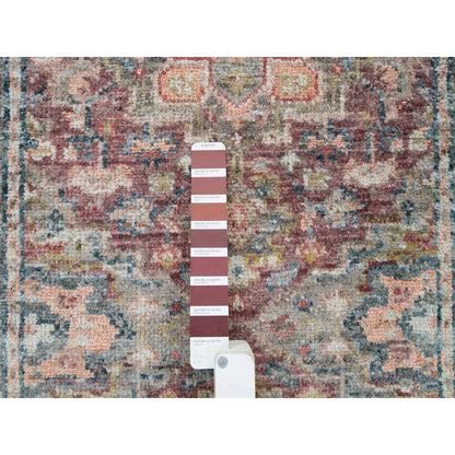2'6"X11'9" Rosewood Red Heris Revival Soft Wool Hand Knotted Runner Rug