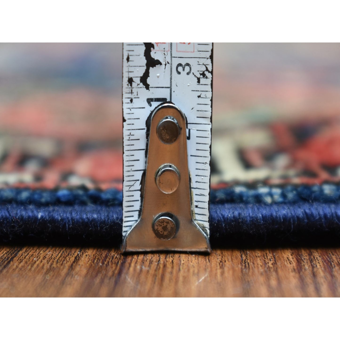 4'X5'9" Navy Afghan Ersari Elephant Feet Design Wool Hand Knotted Rug