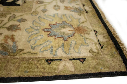 Antique Washed Black Floral Peshawar Rug Osh