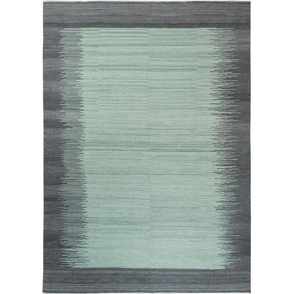 10'X14'1" Hand Woven Light Green Flat Weave Kilim Reversible Wool Rug