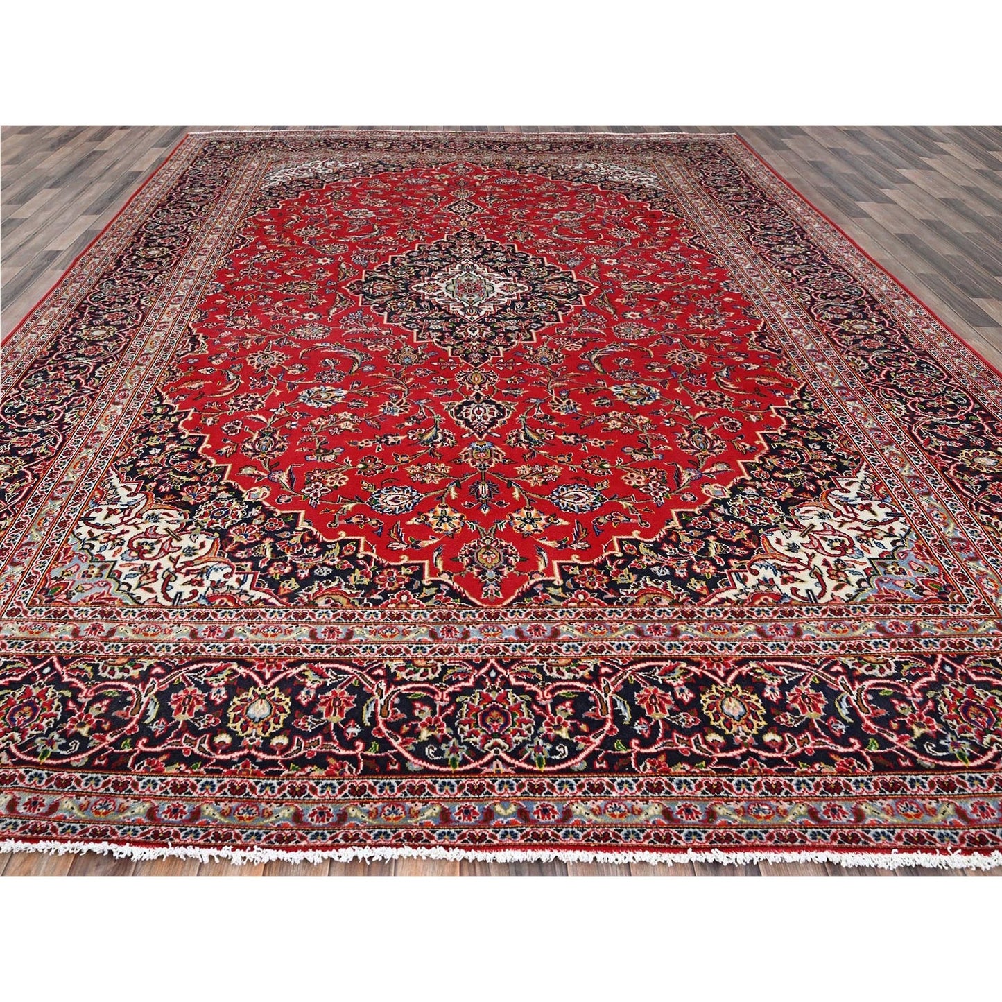9'10"X13'1" Ketchup Red Hand Knotted Wool Vintage Kishoon Full Pile Rug