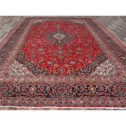 9'10"X13'1" Ketchup Red Hand Knotted Wool Vintage Kishoon Full Pile Rug