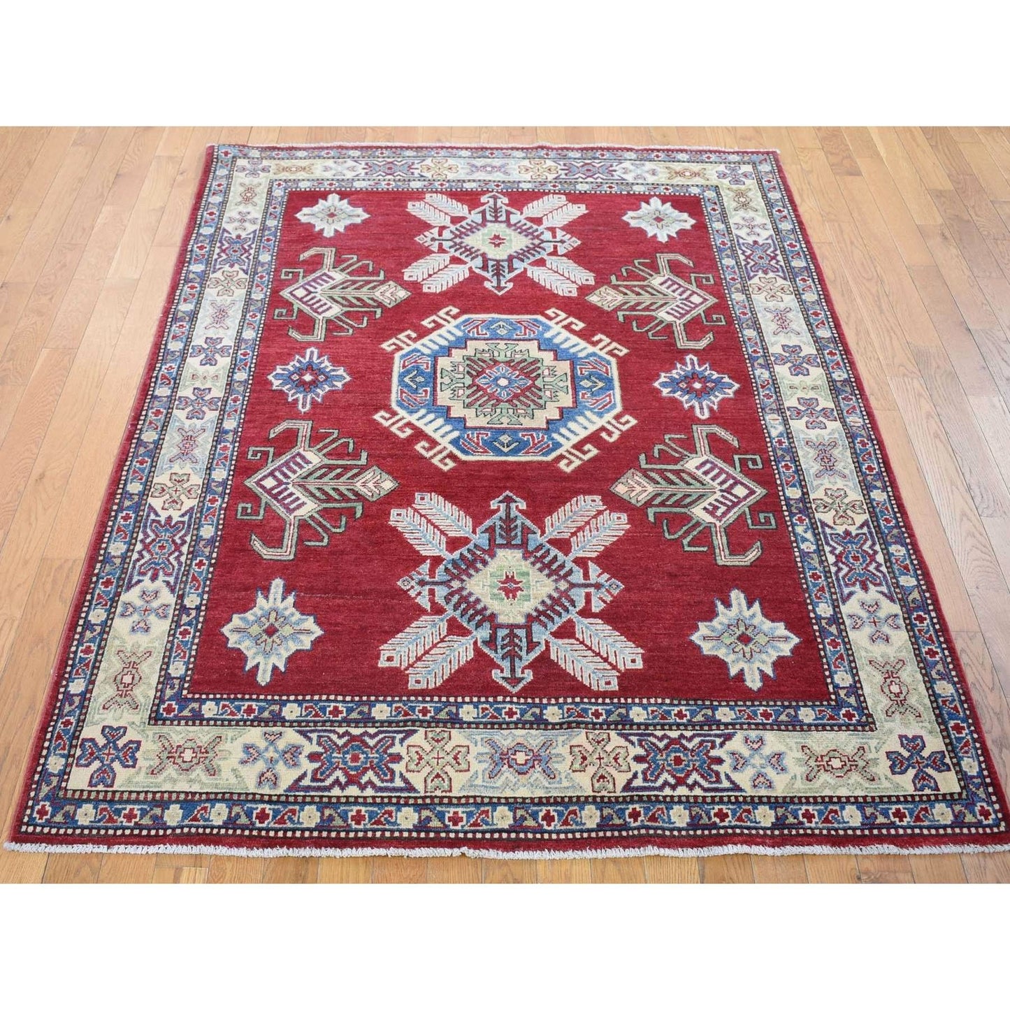 5'3"X7'1" Rich Red Afghan Special Kazak Hand Knotted Pure Wool Rug