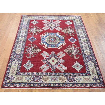 5'3"X7'1" Rich Red Afghan Special Kazak Hand Knotted Pure Wool Rug