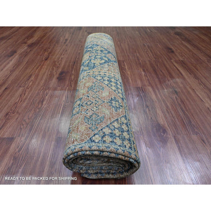 8'10"X12'2" Brown Overdyed Afghan Block Design Hand Knotted Pure Wool Rug
