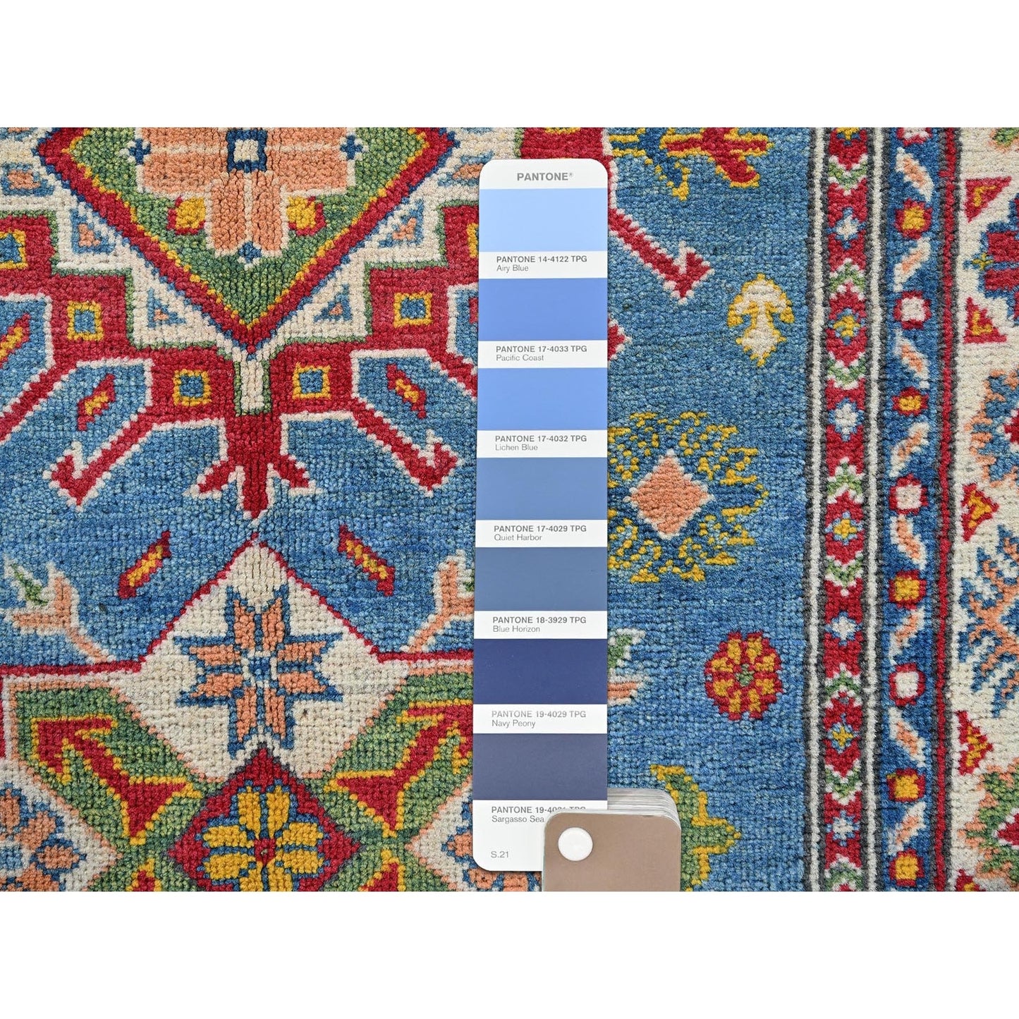 3'4"X5' Blue Kazak With Tribal Medallions Design Hand Knotted Wool Rug