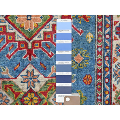 3'4"X5' Blue Kazak With Tribal Medallions Design Hand Knotted Wool Rug