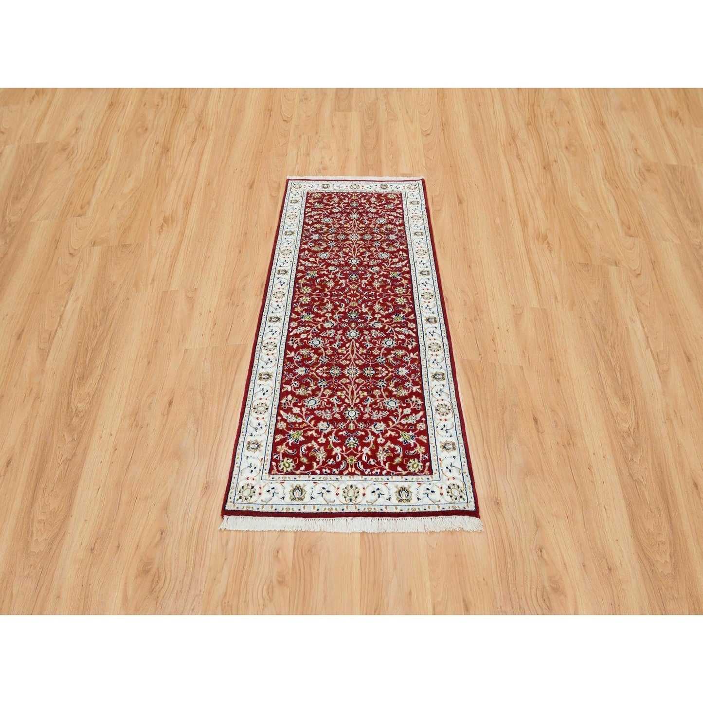 2'8"X6'8" Red 250 Kpsi Pure Wool Hand Knotted Nain Design Runner Rug