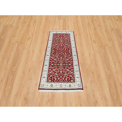 2'8"X6'8" Red 250 Kpsi Pure Wool Hand Knotted Nain Design Runner Rug