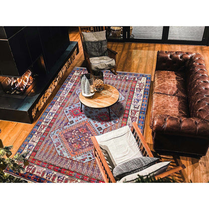 6'1"X8'4" Dusk Purple Ersari Caucasian Design Revival Hand Knotted Wool Rug