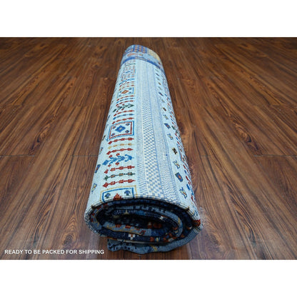 9'X12' Blue Fine Kashkuli Gabbeh Soft Wool Hand Natural Dyes Knotted Rug