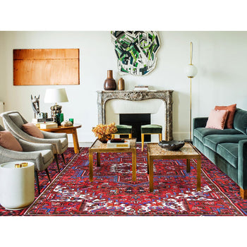 8'X11' Red Abrash Antique Zoroastrian Heris Hand Knotted Pure Wool Rug