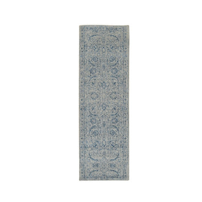 2'6"X8'1" Hand Loomed Gray Fine Jacquard Wool And Silk Runner Rug