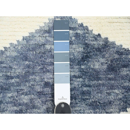 2'9"X10'3" Blue Moroccan Weave Geometric Hand Knotted All Wool Runner Rug
