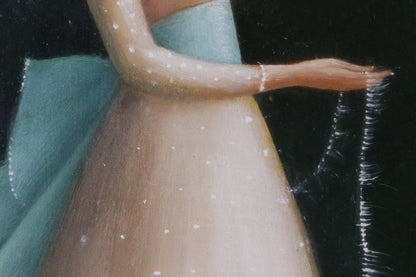 Original Oil Painting Starry Sky Polish Girl Cat Framed Bozena Duda