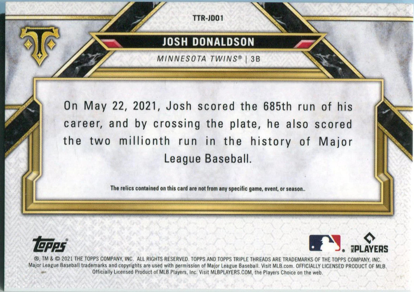 Josh Donaldson 2022 Topps Triple Threads Game