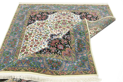Handmade Kirman Oriental Rug Cream & Blue Floral