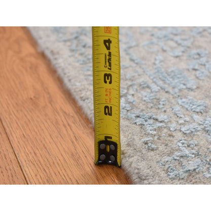 2'5"X10'1" Beige Jacquard Hand Loomed Wool/Silk Tone On Tone Runner Rug