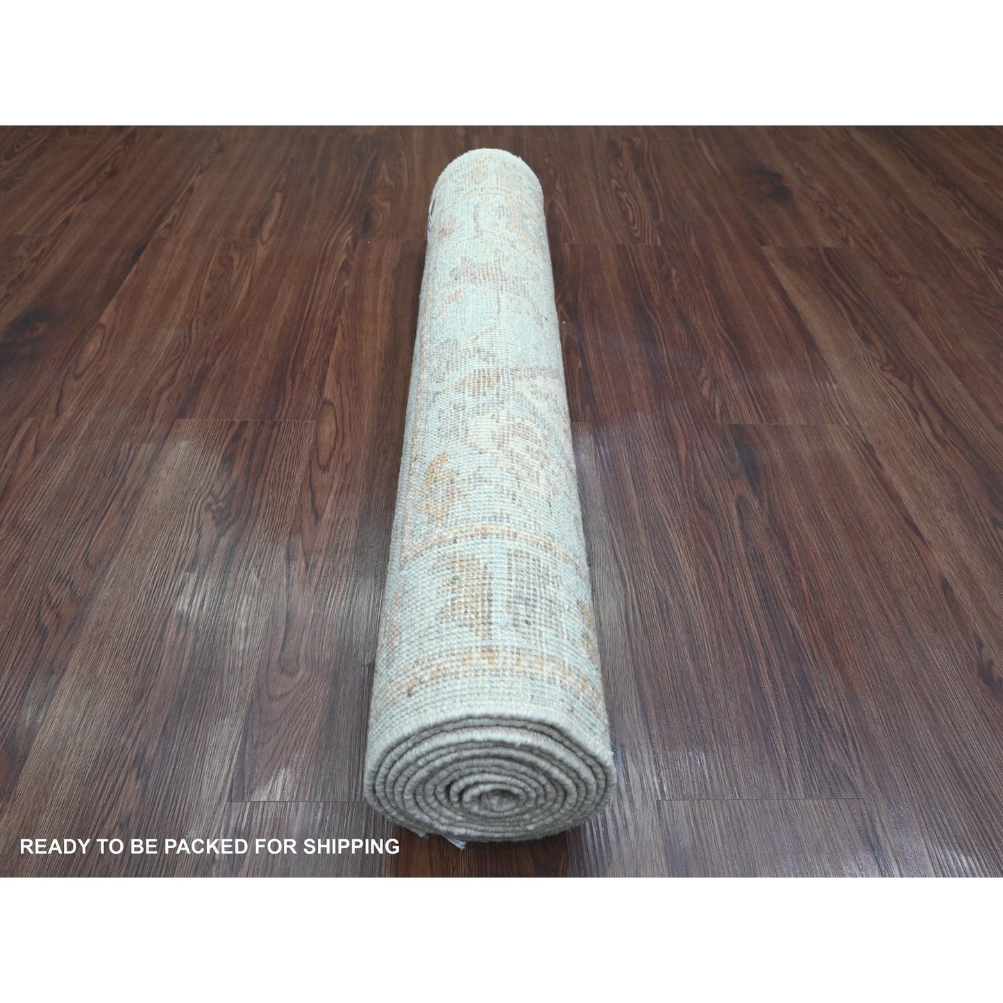 3'X9'6" Blue Hand Knotted Afghan Angora Oushak Leaf Motif Wool Runner Rug