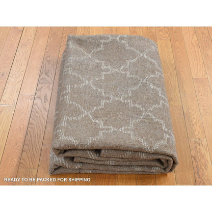 7'10"X9'9" Brown Moroccan Crisscross Design Pure Wool Hand Knotted Rug