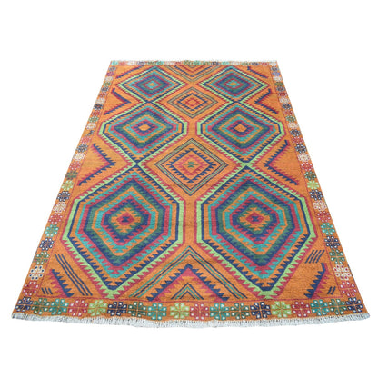 5'8"X7'10" Hand Made Geometric Design Wool Colorful Afghan Tribal Rug