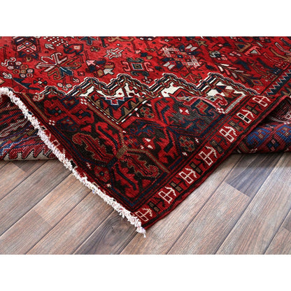 10'X12'10" Red Vintage Zoroastrian Heris Wool Hand Knotted Rug