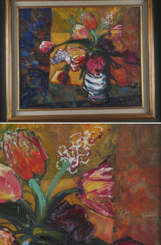 Rodolphe Caillaux Original Oil Painting Les Tulipes F8 Floral Still Life Signe