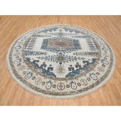 12'X12' Ivory Hand Knotted Reimagined Viss Design Natural Wool Round Rug