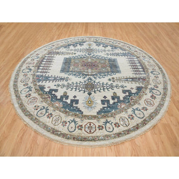 12'X12' Ivory Hand Knotted Reimagined Viss Design Natural Wool Round Rug