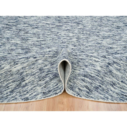 12'X12' Blue Modern Striae Design Pure Wool Hand Loomed Round Rug