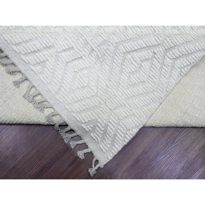9'10"X14'1" White Moroccan Weave Diamond Pattern Hand Knotted Wool Rug
