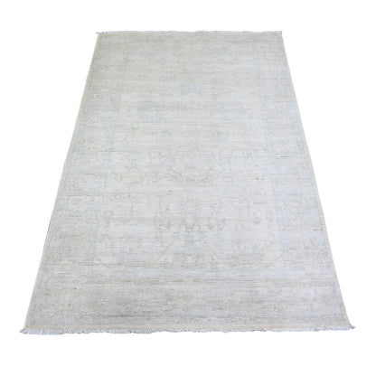 4'X5'9'' White Wash Peshawar Wool Hand Knotted Oriental Rug