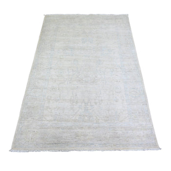 4'X5'9'' White Wash Peshawar Wool Hand Knotted Oriental Rug