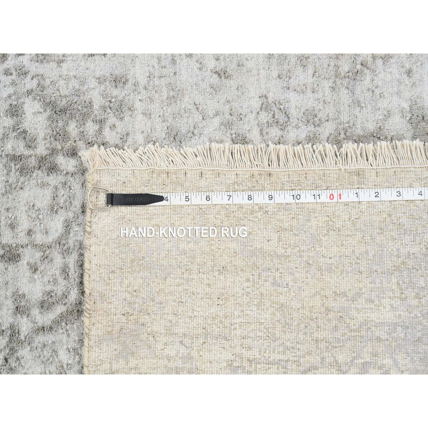 2'6"x12'1" Gray Wool/ Silk Hand Knotted Zoroastrian Design Runner Rug