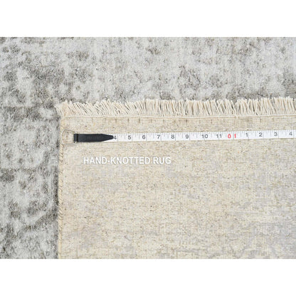 2'6"x12'1" Gray Wool/ Silk Hand Knotted Zoroastrian Design Runner Rug