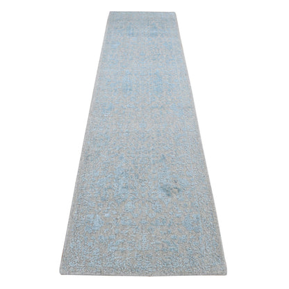 2'5"X10'1" Beige Jacquard Hand Loomed Wool/Silk Tone On Tone Runner Rug