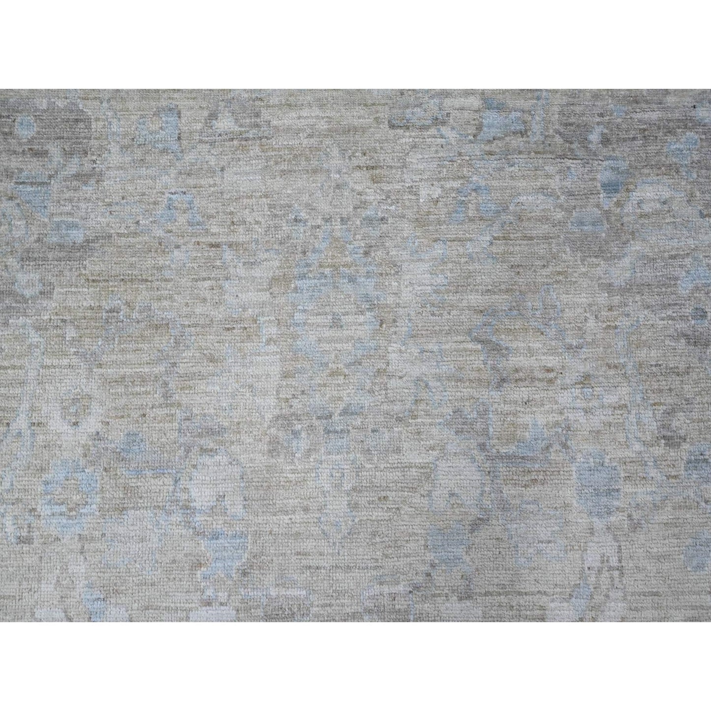 9'X11'9" Silver Gray Hand Knotted Faded Afghan Angora Oushak Oriental Rug
